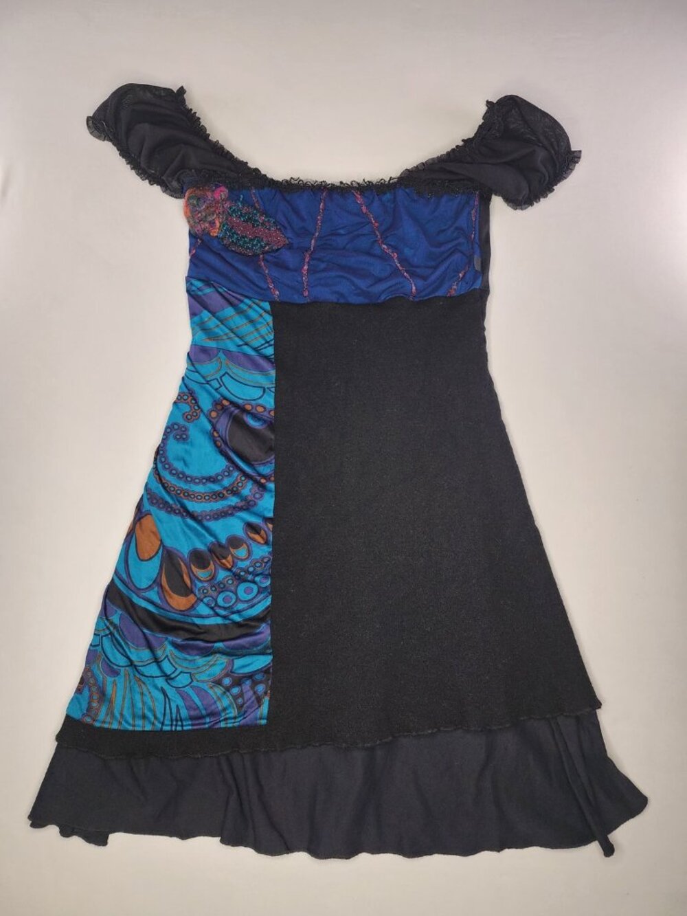 Metamorphose Gothic Lolita Off-Shoulder Patchwork Dress w/ Beaded Applique